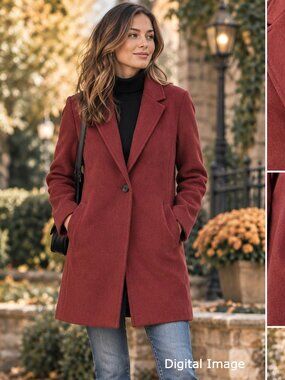 Rachel Zoe Sweater Coat Large Muted Orange Boiled Wool Blend One Button Front